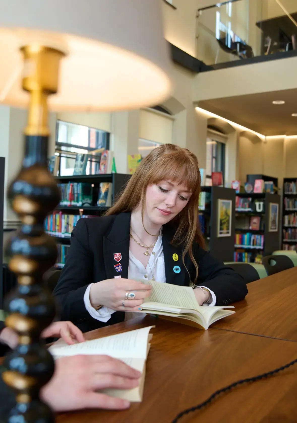 Female student studying in library
