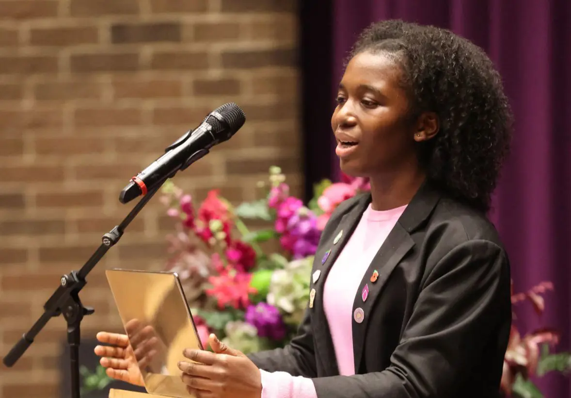 Student practicing public speaking