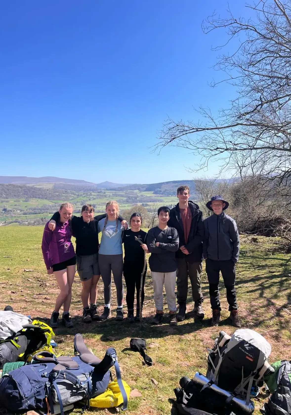 Students hiking outdoors