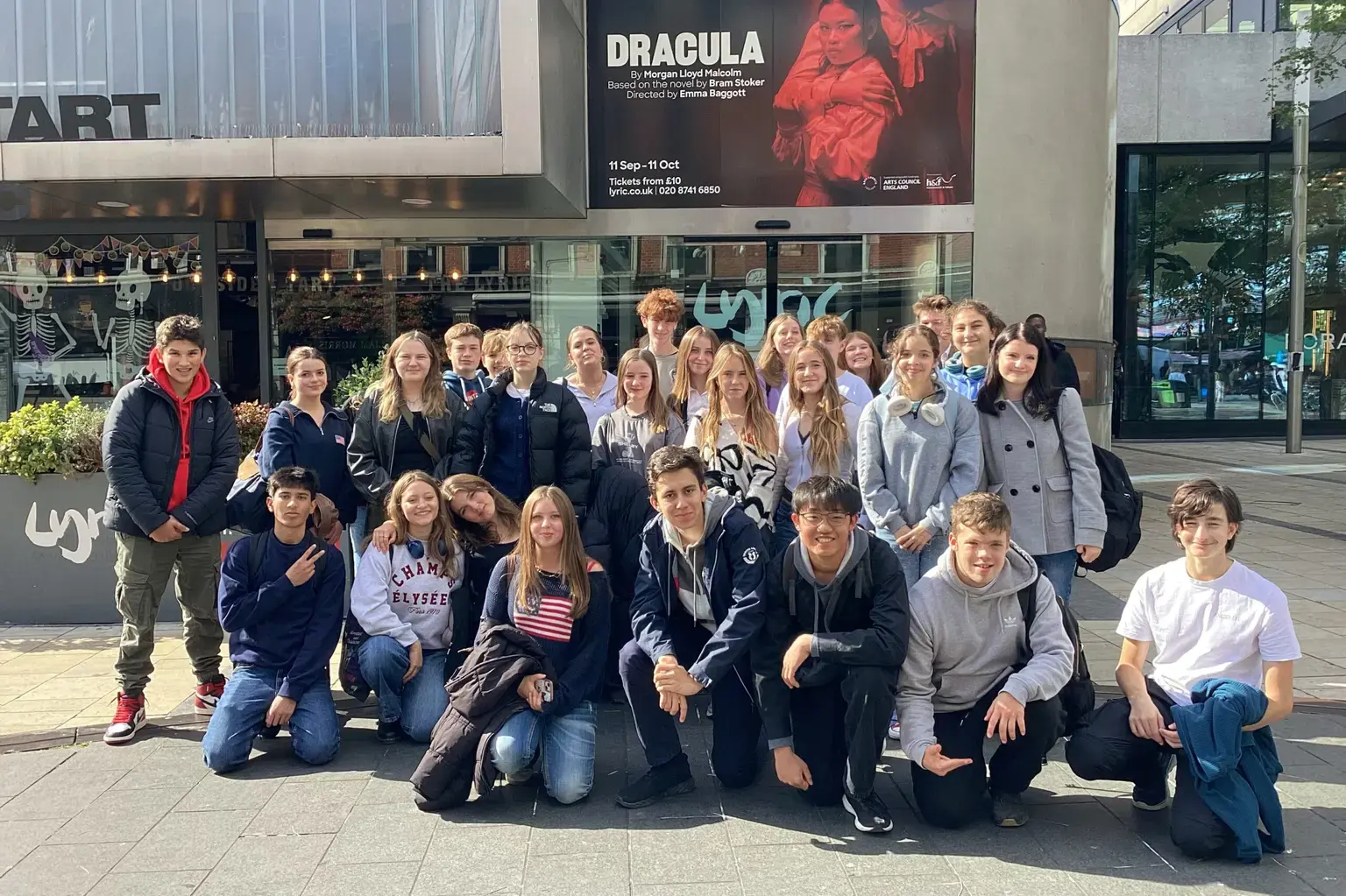 Leighton Park students outside the theatre