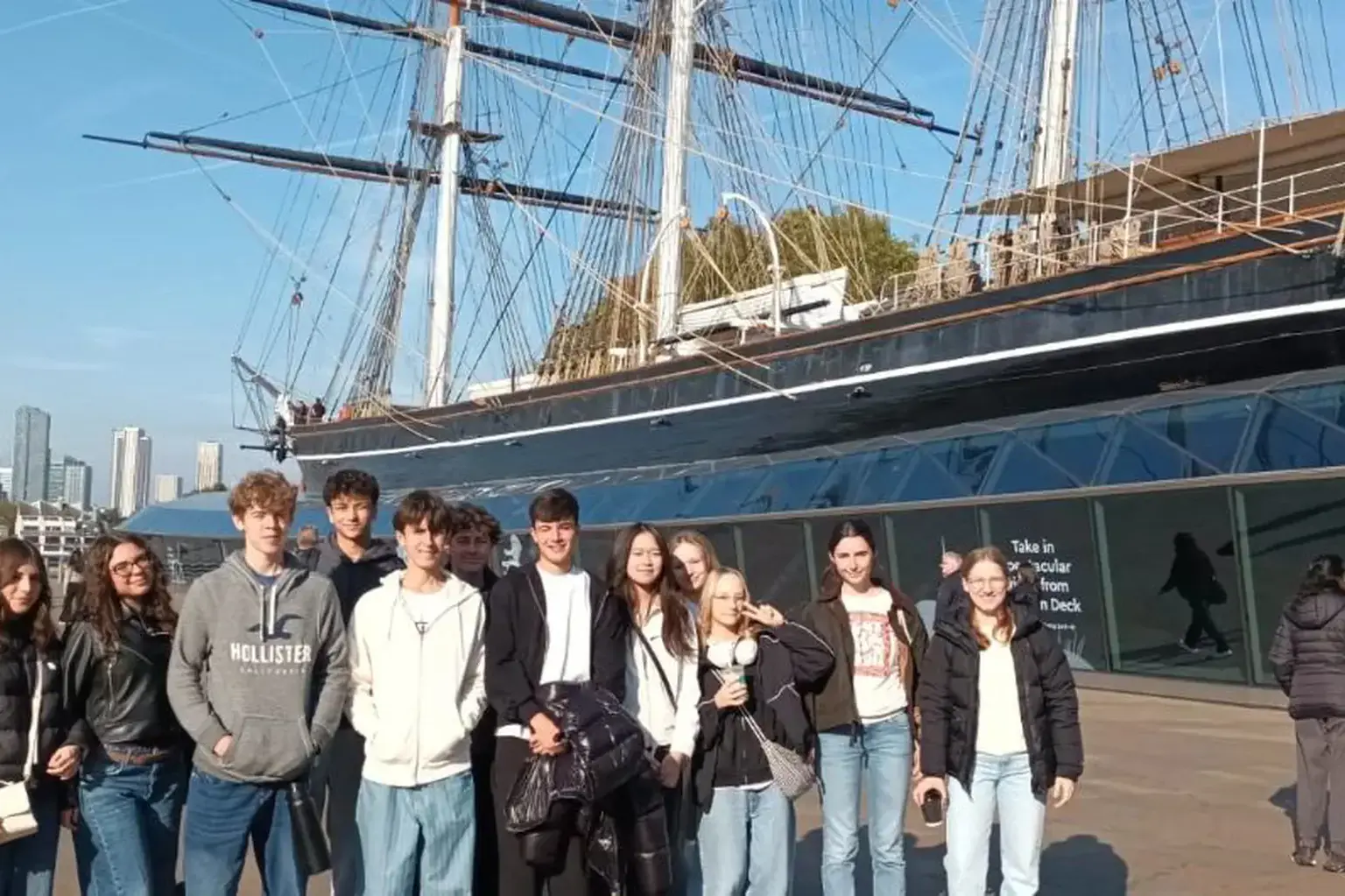 students by cutty sark in Greenwich London for IB TripNews page image