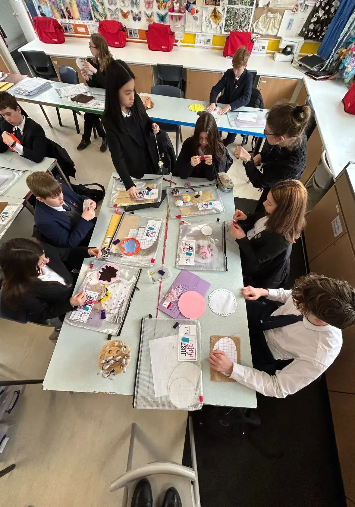 Students around a table