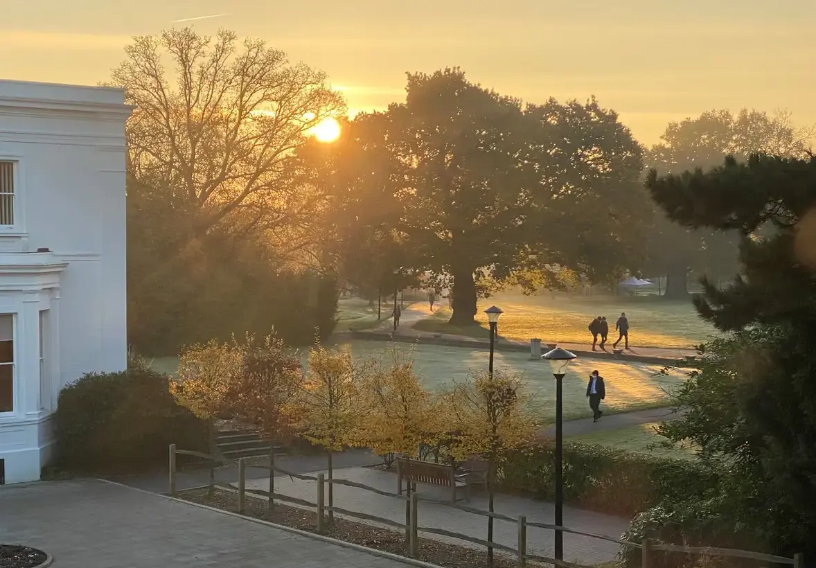 Sunset outside school buildings