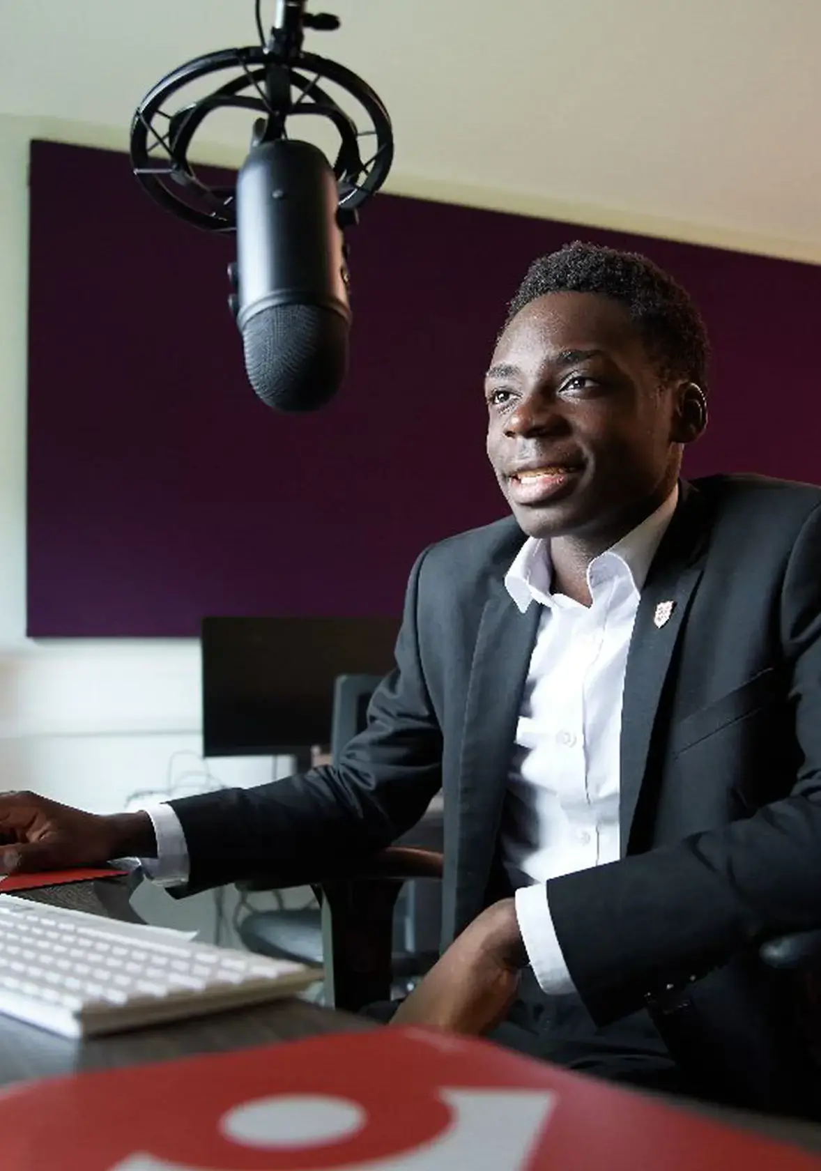 Student in recording studio
